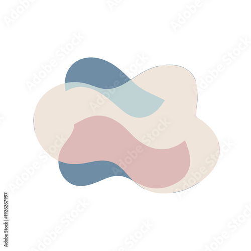 Abstract organic shapes in pastel colors, forming a cloud-like cloudburst of blue, pink, and beige, with a soft, dreamy aesthetic