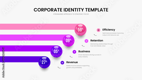 Elegant Analysis 4 Option Chart Slide Layout. Business Review Four Element Infographic Frame Template. Modern Development Presentation Design Vector Illustration.