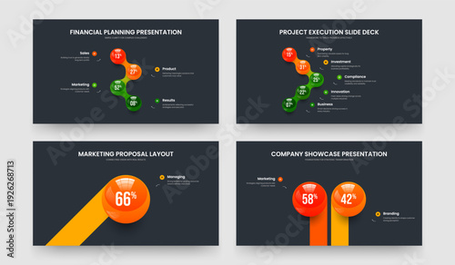Professional Profile Four Five One Two Element Chart Presentation Design Vector Illustration Set. Creative Growth 4 5 1 2 Option Diagram Slideshow Template Bundle.