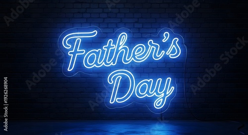 Happy fathers day celebration with blue neon sign
