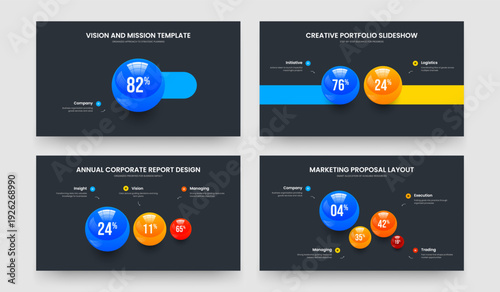 Market Profile 1 2 3 4 Element Chart Slideshow Layout Set. Consulting Growth One Two Three Four Option Diagram Presentation Template Vector Illustration Collection.