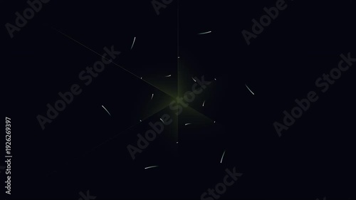 Green starburst effect with scattered particles on dark background.