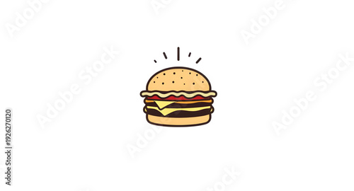 burger, hamburger, food, fastfood, cartoon, illustration, cute, vector, icon, isolated, bun, patty, cheese, lettuce, tomato, sesame, tasty, yummy, meal, snack, lunch, dinner, junkfood, cafe, restauran