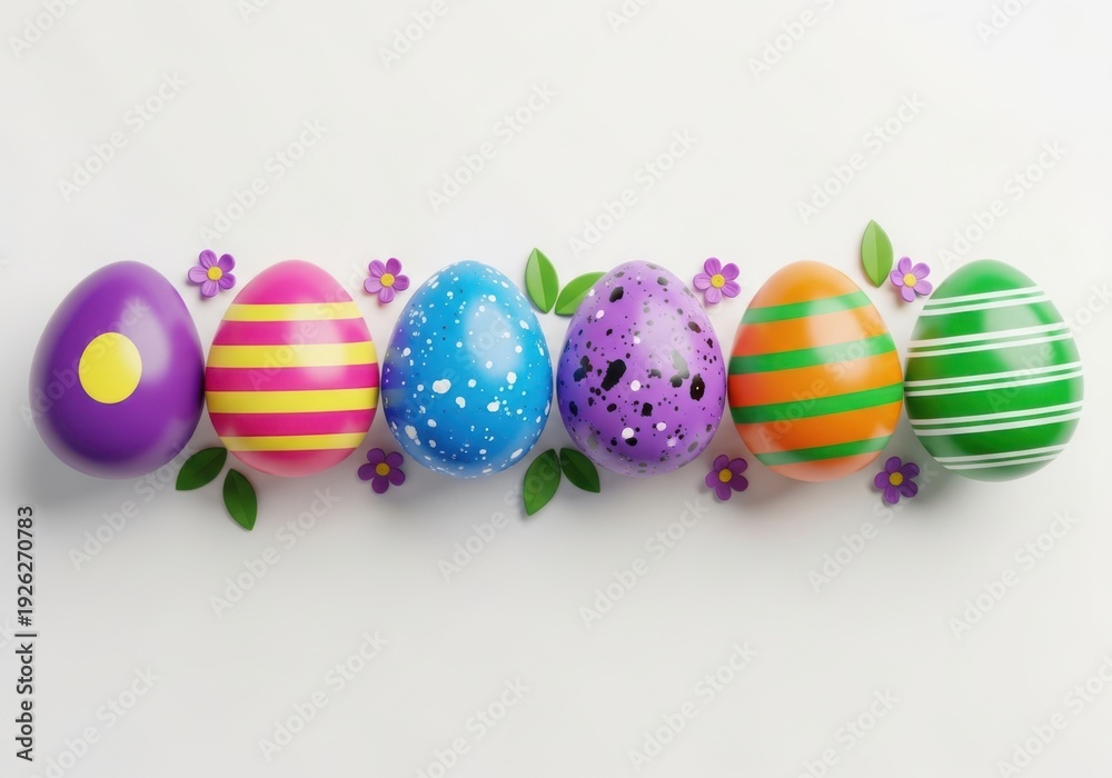 Obraz premium Colorful easter eggs with floral patterns on white background