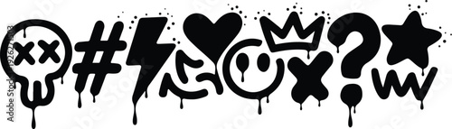Graffiti spray paint symbols, drip effect, street art, urban expression, edgy design elements