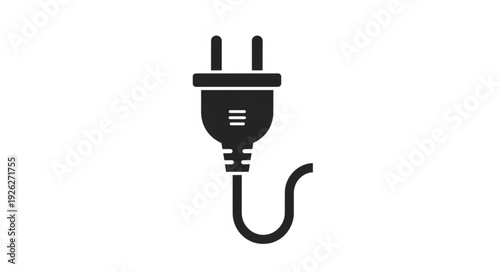 Black electrical plug icon isolated on white background, power supply concept.