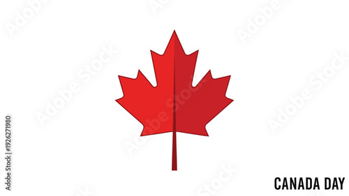 A red maple leaf on a white background with the text 'CANADA DAY' in black, symbolizing Canadian pride and national identity.