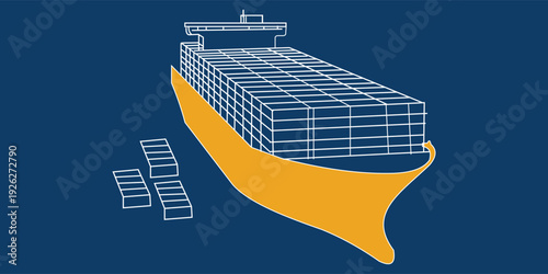 Isometric Container Cargo Ship with Shipping Containers – Logistics and Global Trade Vector Illustration