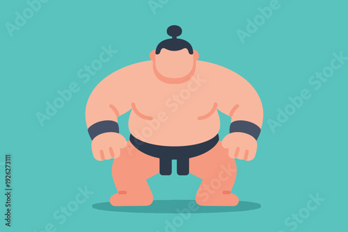 Illustration Of A Sumo Wrestler Standing In A Fighting Position, With A Fat And Heavy Athlete Character Vector Design Template
