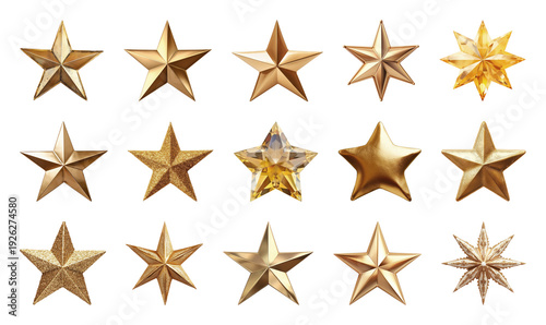 PNG Shiny golden stars collection, element set on transparent background