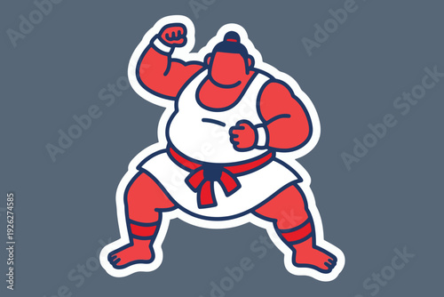 Illustration Of A Sumo Wrestler, Wearing Traditional Clothing, In A Squatting Position Vector Design Template