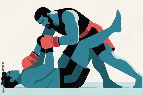 Illustration Of A Wrestling Match, With A Fighter Pinning His Opponent Vector Design Template