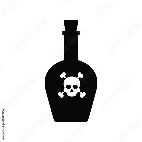 Poison bottle silhouette with skull and crossbones icon isolated on white