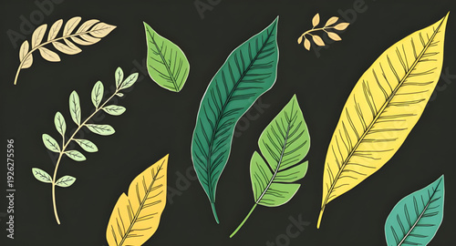leaf, leaves, foliage, botanical, plant, nature, vector, illustration, collection, set, greenery, green, eco, natural, organic, garden, forest, flora, botany, decorative, design, graphic, clipart, ico