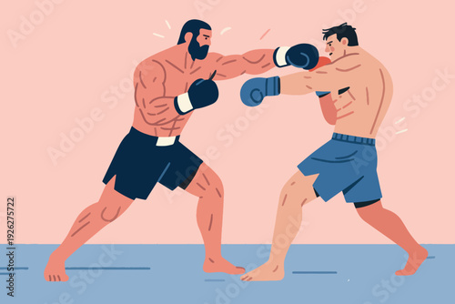 Illustration Of Two Boxers Exchanging Blows In A Boxing Ring Vector Design Template