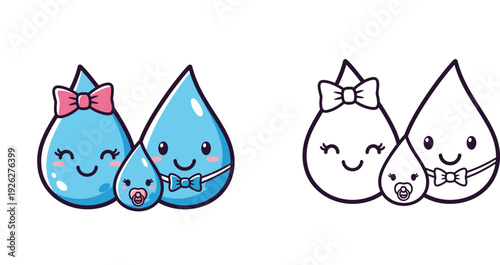 Cute Water Drop Family - Parent Drops and Baby Drop - Purity and New Life