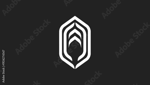 Abstract geometric logo design with layered lines forming a central shape.