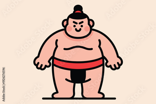 Illustration Of A Sumo Wrestler Standing Upright, With A White Background Vector Design Template