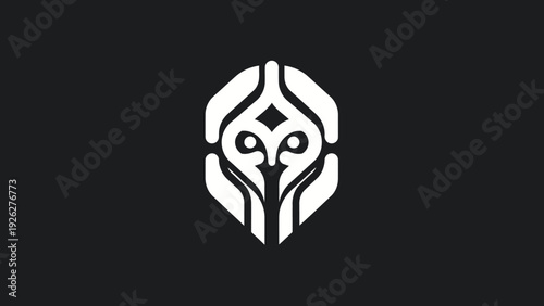 Abstract Owl Face Logo Design White On Black.