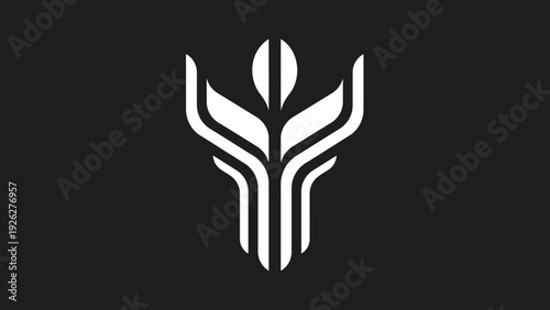 Abstract White Symbol Resembling A Stylized Plant Or Flower.