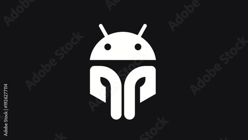 Android Robot Logo Design Minimalist White Icon.