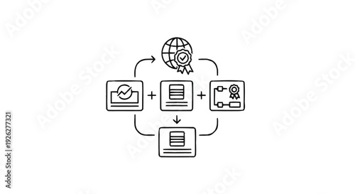 Business Process Flowchart with Global Quality Assurance Icon.