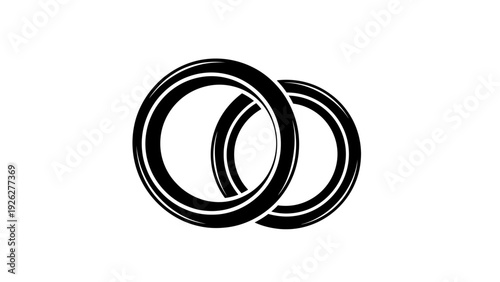 A minimalist illustration of two interconnected rings in black and white on a plain background.