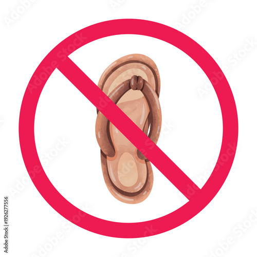 No flip flops sign, no sandals allowed symbol, do not wear flip flops sign, no casual footwear sign, do not wear open footwear icon, vector illustration