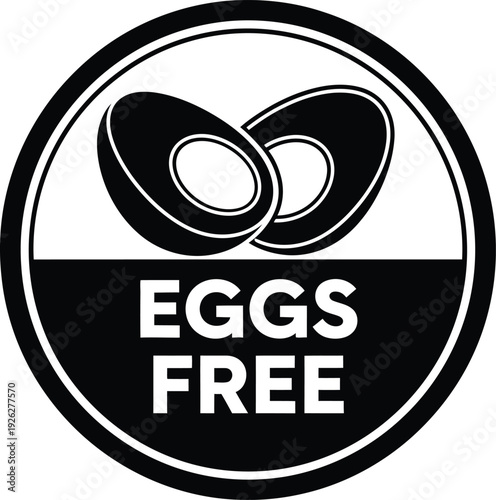 Black and white circular egg free dietary label for food packaging and allergy awareness Vector