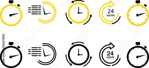 Flat design time and speed icons vector illustration for 24 hour service fast shipping and stopwatch concept