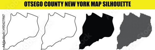 Otsego county new york map silhouette with solid white fill outline and black fills and also a dotted fill version
