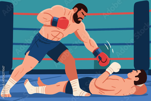 Illustration Of A Boxer Who Has Fallen Because He Was Hit By His Opponent, During A Match Vector Design Template