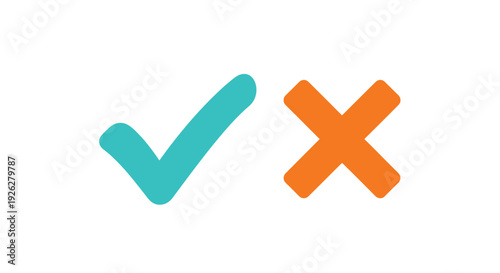 Bold green checkmark and orange cross mark symbols representing correct and incorrect options right and wrong decisions or pass and fail status.