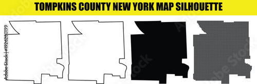 Tompkins county New York map silhouette graphics featuring multiple variations for digital media and educational cartography