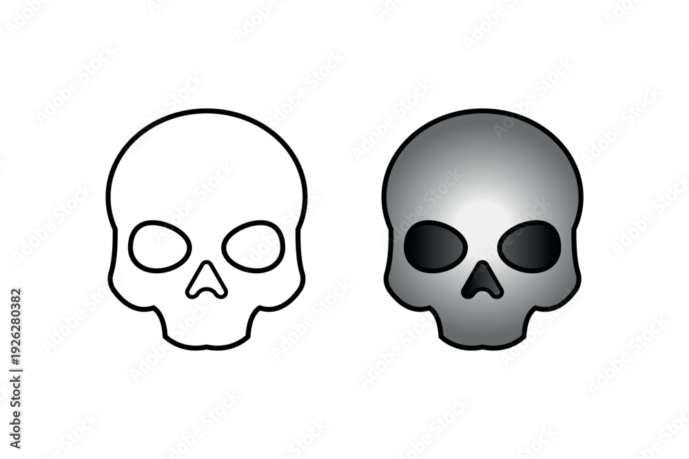 Fototapeta premium Minimal Skull Icon Vector, Outline and Metallic Shading
