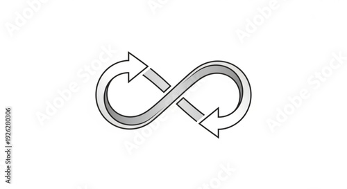 Infinity symbol with arrows forming a continuous loop representing eternity infinity and endless cycle in a simple and modern design