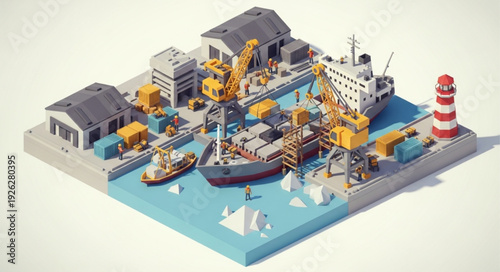 Isometric 3D Model of Harbour Scene.