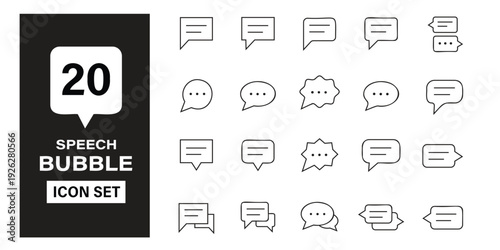 20 Speech bubbles thin line icons set. Speech, bubble, talk, chat, message, balloon and communication. Vector design. eps 10 