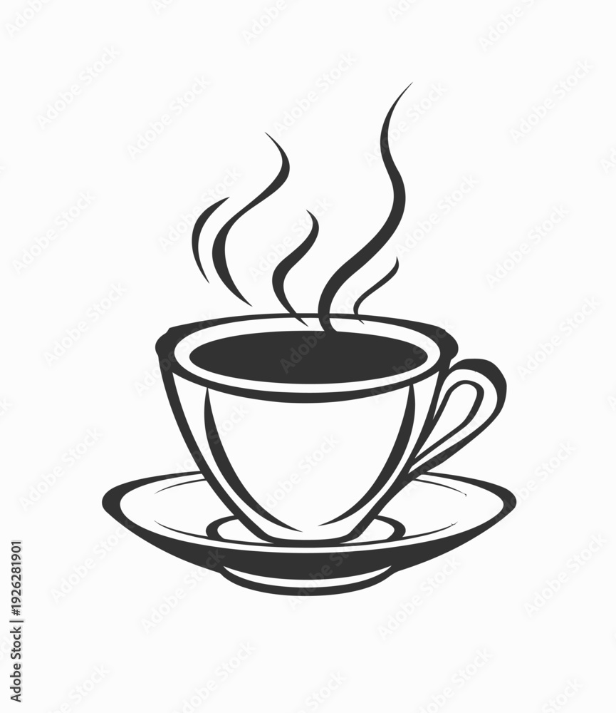 Obraz premium Steaming coffee cup and saucer illustration for cafe or breakfast themes