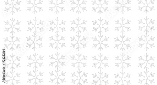 Simple grid pattern of identical white snowflake icons on a white background creating a minimalist winter holiday and festive season texture.