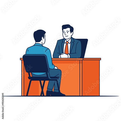 Businessman interviews job applicant across a.