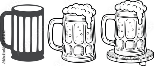 Beer Mugs with Foam Illustration for Celebration and Cheers Concept