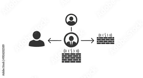 Central figure connecting to others and data.