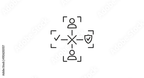 Central Cross Symbol Connecting People and Icons.
