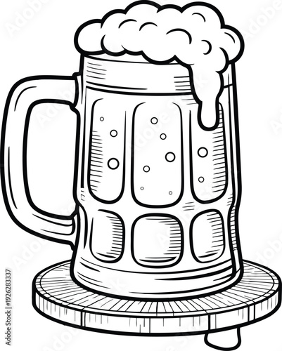 Foamy Beer Mug on Coaster Illustration for Pub and Brewery Design