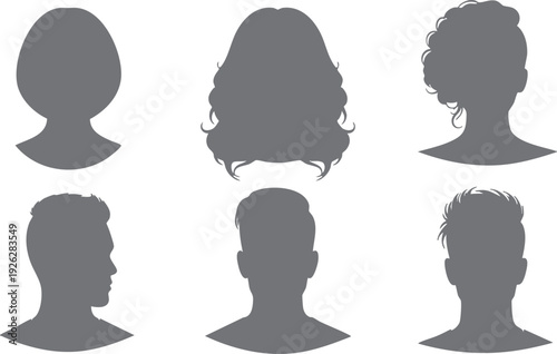 Six silhouettes of people with different hairstyles and haircuts