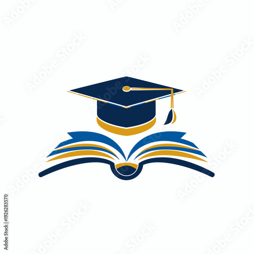 Educational emblem of graduation cap over an open book vector illustration