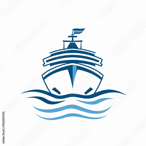 Stylized vector illustration of a cruise ship sailing on the ocean
