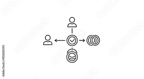 Business Transaction Flow Chart With People And Coins.