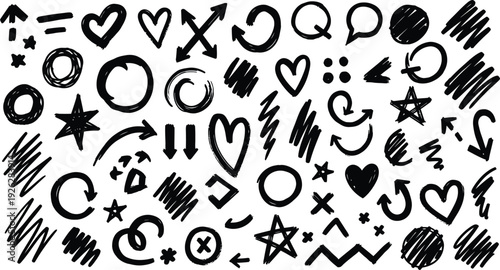 A collection of hand drawn doodles and symbols